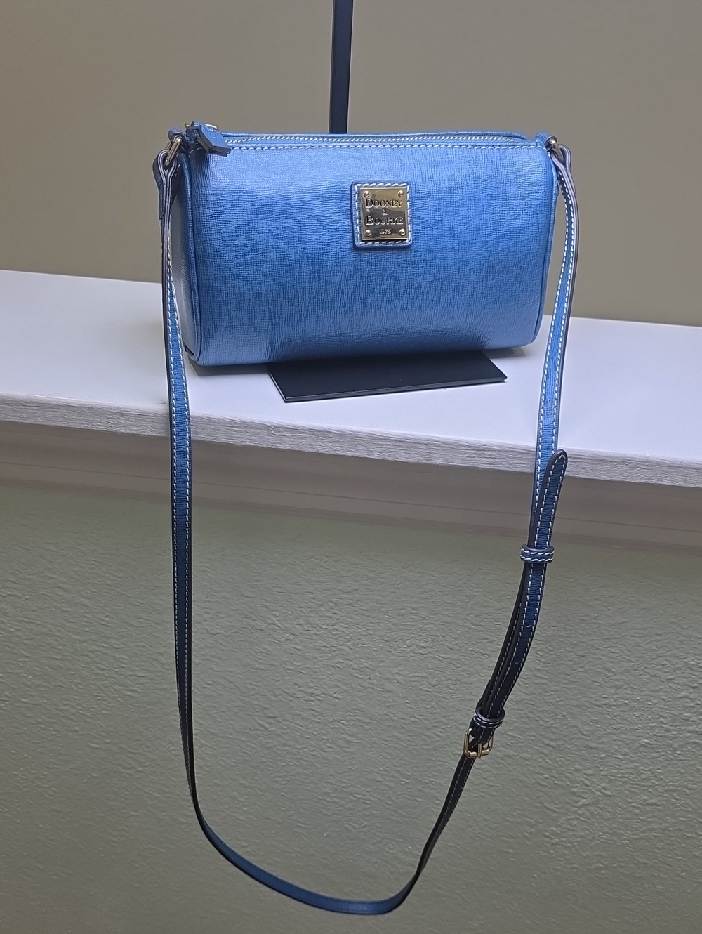 Dooney & Bourke Denim Blue Leather Barrel Minibag Crossbody EUC
